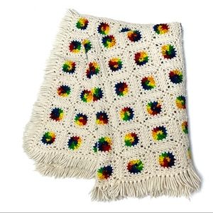 HANDMADE Rainbow Crochet Granny Knit Afghan Blanket